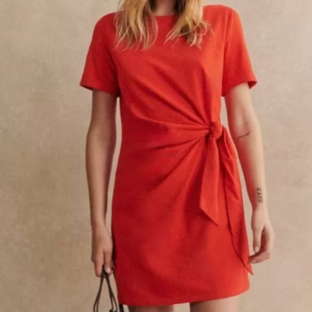 Sézane  Pippa Short Dress, 100% Organic Cotton, Coral Red, Size XS